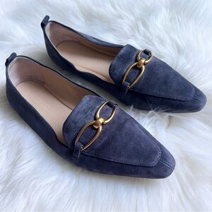 Veronica Beard Shoes 8.5 M Champlain Suede Chain Loafers Navy Leather Flats Soft